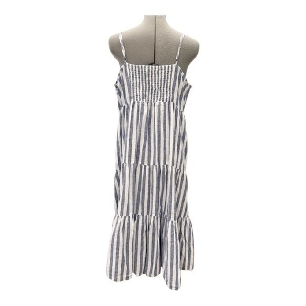 Beach Lunch Lounge Lana Striped Maxi Linen Dress Tiered Smocked Bodice XL - Picture 5 of 9